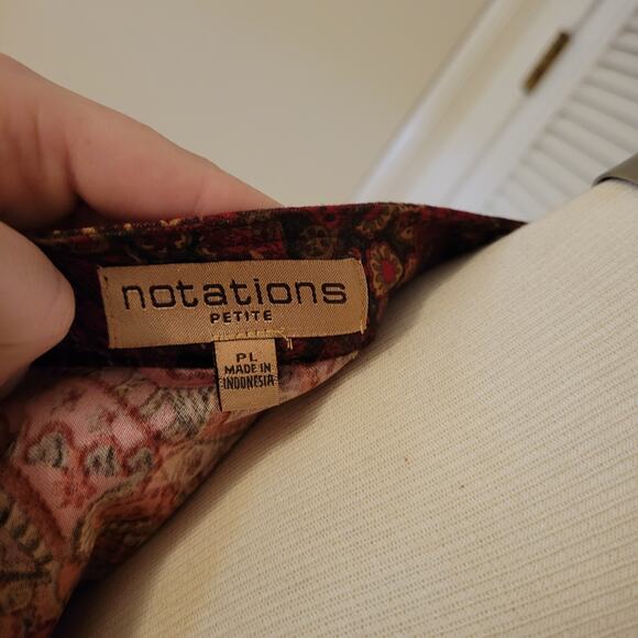 90s Paisley Zip Jacket Deep Red Notations Petite L Shoulder Pads Waist Seam - Picture 9 of 9